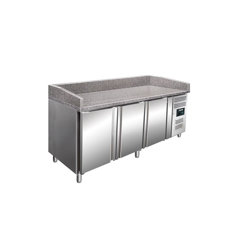 Table à Pizza Réfrigérée 3 Portes 600 x 400 mm-dessut granit | Meuble Pizza Professionnel