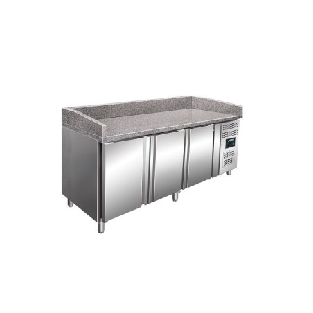Table à Pizza Réfrigérée 3 Portes 600 x 400 mm-dessut granit | Meuble Pizza Professionnel