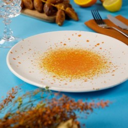 6 ASSIETTES PLATES SANS AILE 21 CM HERMES ORANGE & BLANC