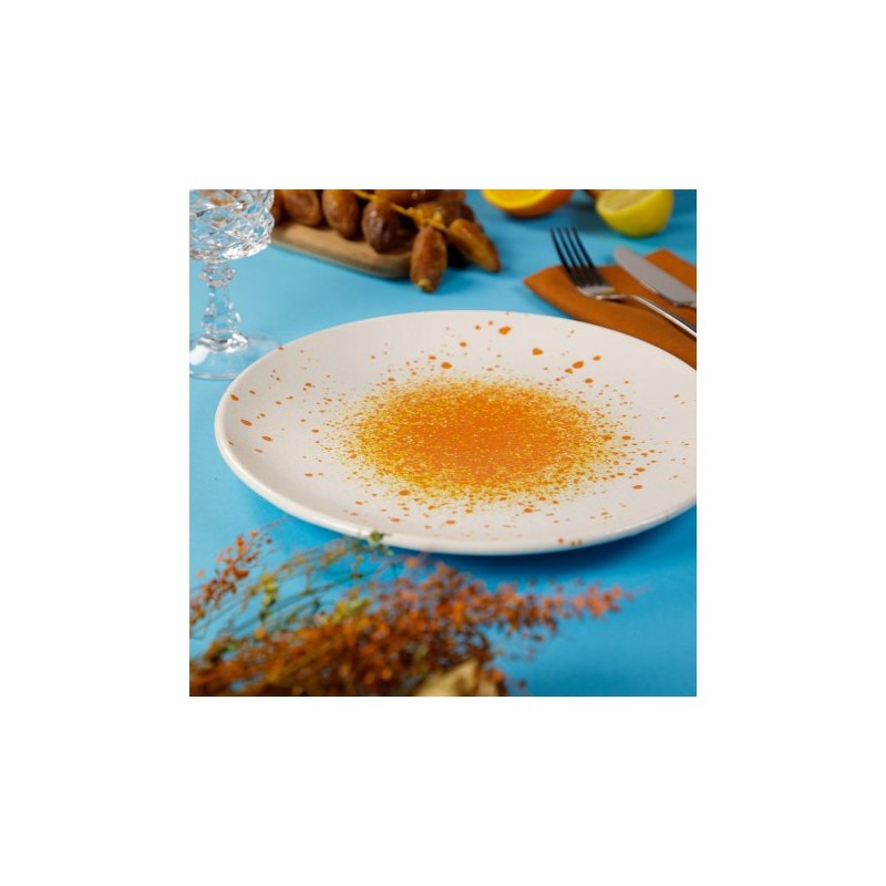 6 ASSIETTES PLATES SANS AILE 21 CM HERMES ORANGE & BLANC