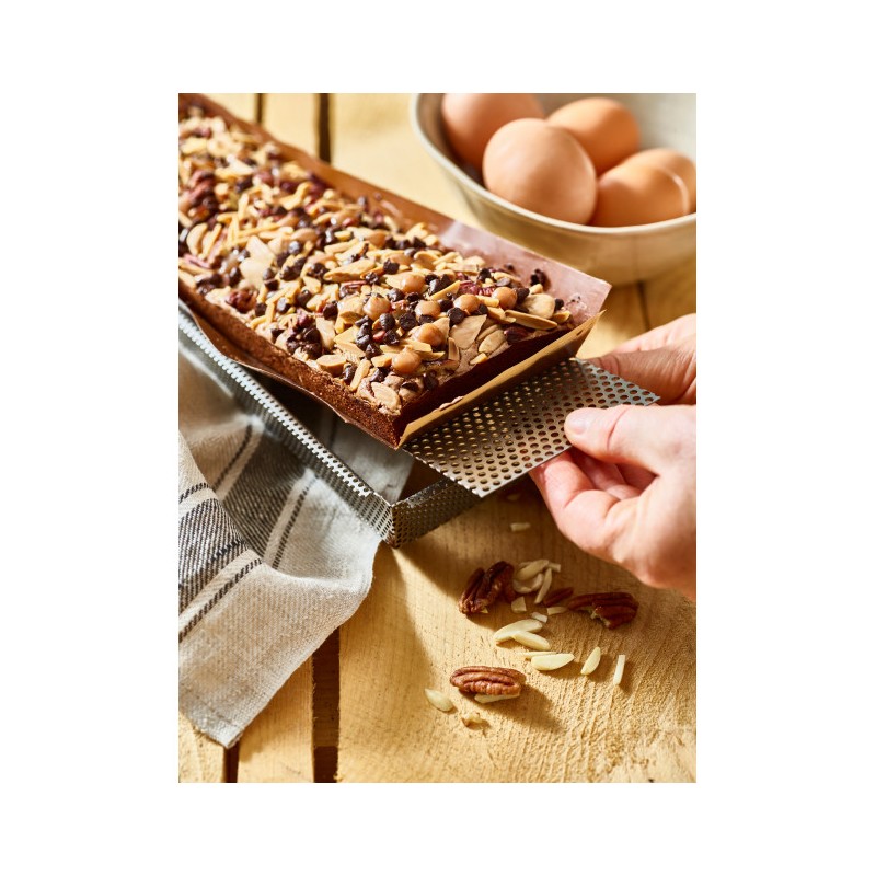 MOULE RECTANGULAIRE INOX PERFORE FOND DEMONTABLE 35X10X3.5