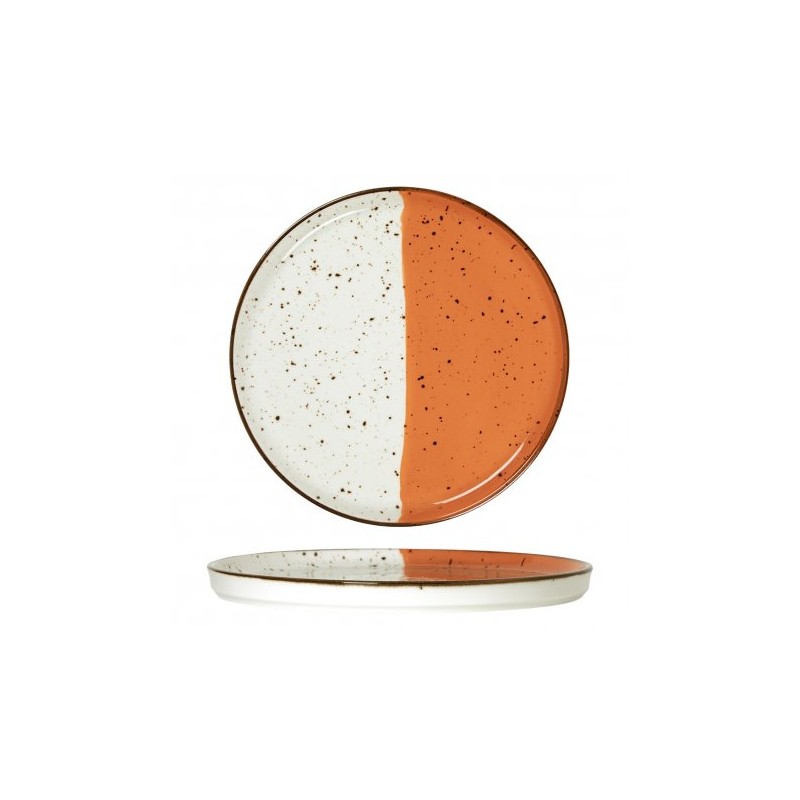 6 ASSIETTES PLATES BORDS DROITS 27 CM HELIOS BLANC IVOIRE & ORANGE