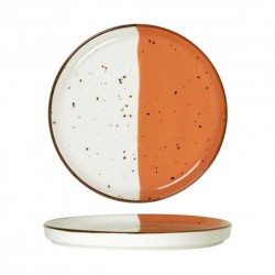 6 ASSIETTES PLATES BORDS DROITS 21 CM HELIOS BLANC IVOIRE & ORANGE