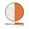 6 ASSIETTES PLATES BORDS DROITS 21 CM HELIOS BLANC IVOIRE & ORANGE