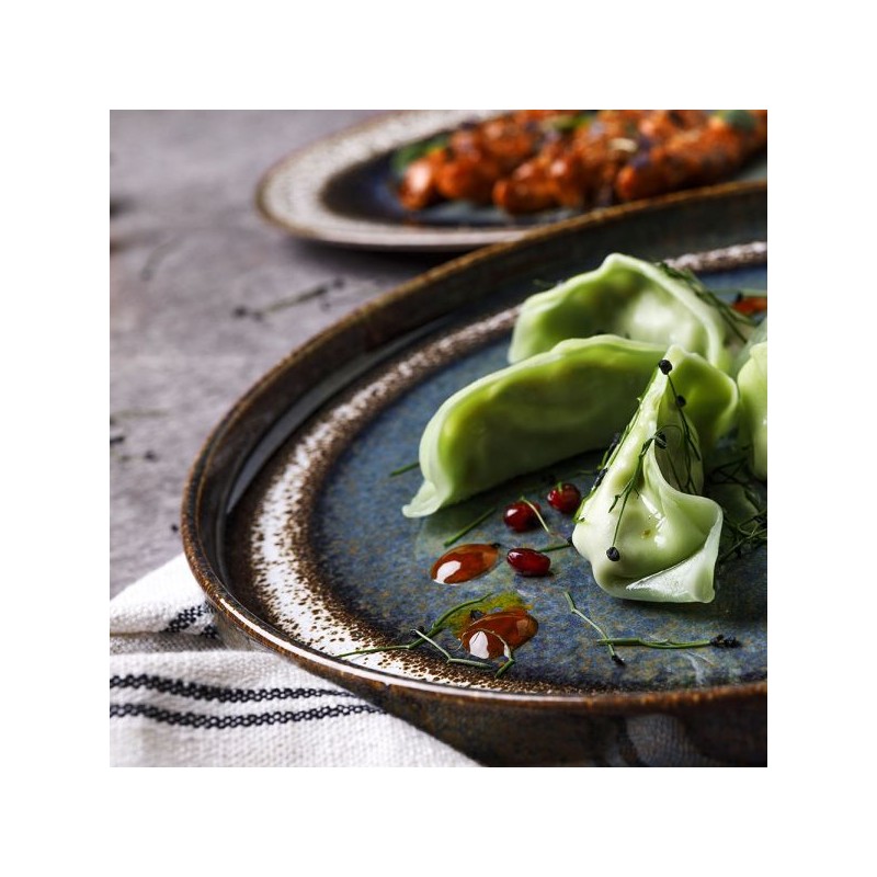 6 ASSIETTES PLATES 27CM BLOOM BLUE AND BROWN