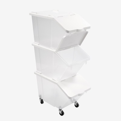 LOT DE 3 BACS A INGREDIENTS 30L AVE C COUVERCLE ET ROULETTES