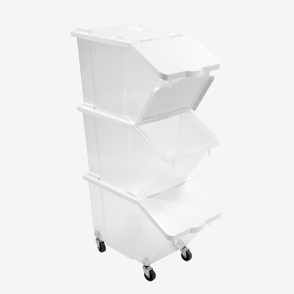 LOT DE 3 BACS A INGREDIENTS 30L AVE C COUVERCLE ET ROULETTES