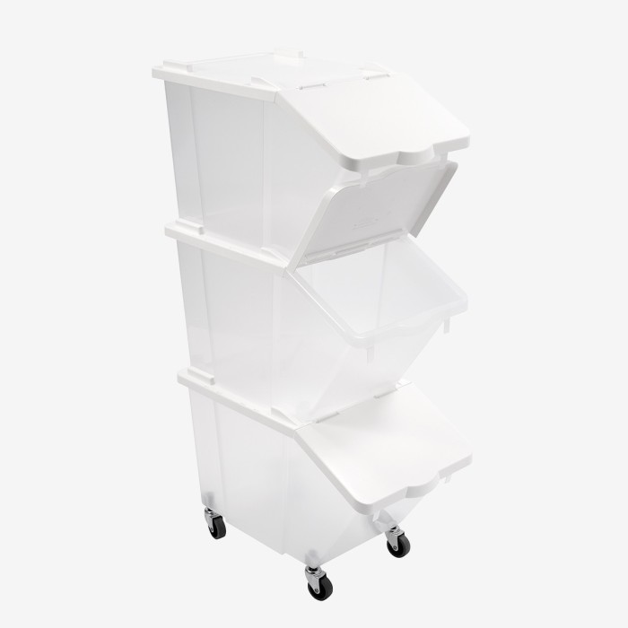 LOT DE 3 BACS A INGREDIENTS 30L AVE C COUVERCLE ET ROULETTES