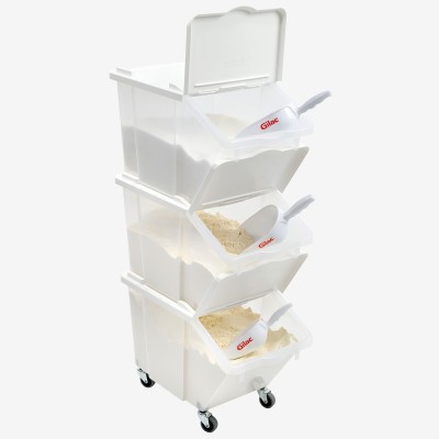 LOT DE 3 BACS A INGREDIENTS 30L AVE C COUVERCLE ET ROULETTES