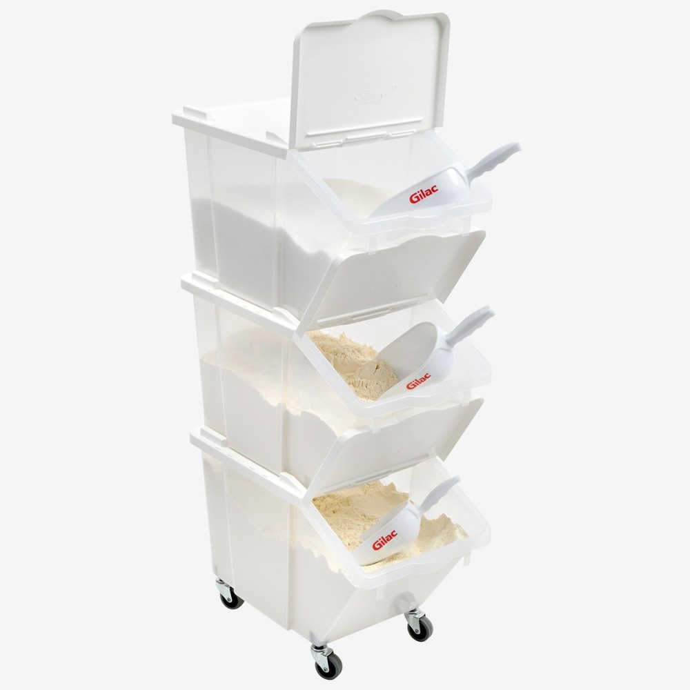 Lot de 3 Bacs à Ingrédients 30 L avec Couvercle et Roulettes | Gilac