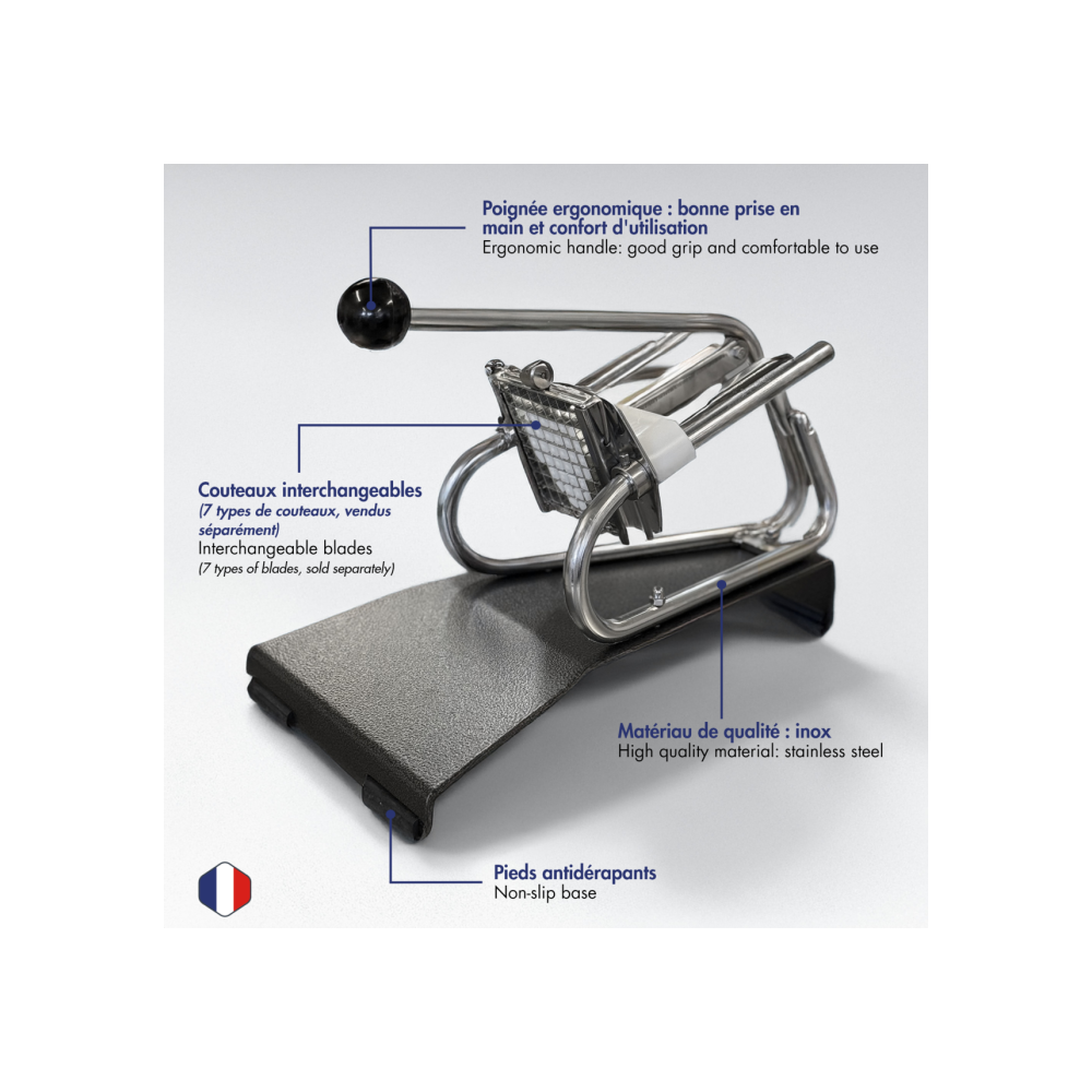 Coupe - frites professionnel sur socle époxy - couteau étamé + poussoir 10 mm