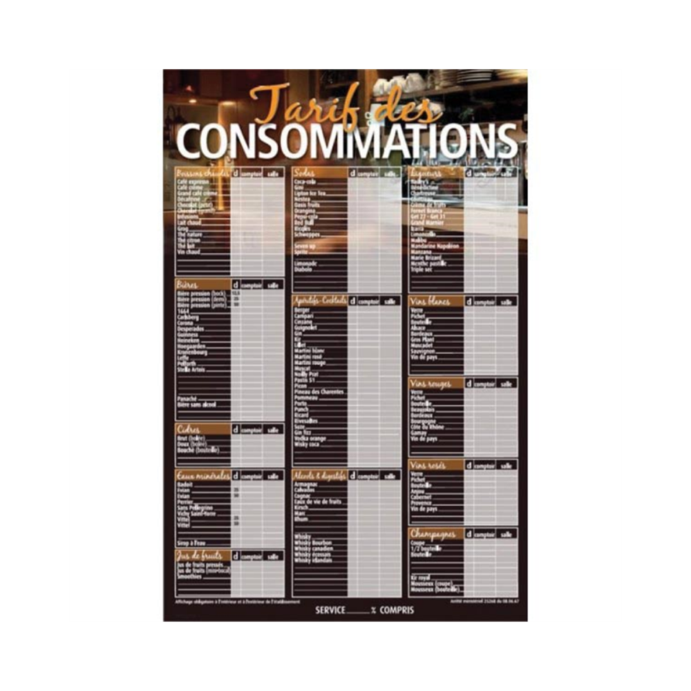 TARIF 44X66CM MOKKA CONSOMMATIONS NYLON