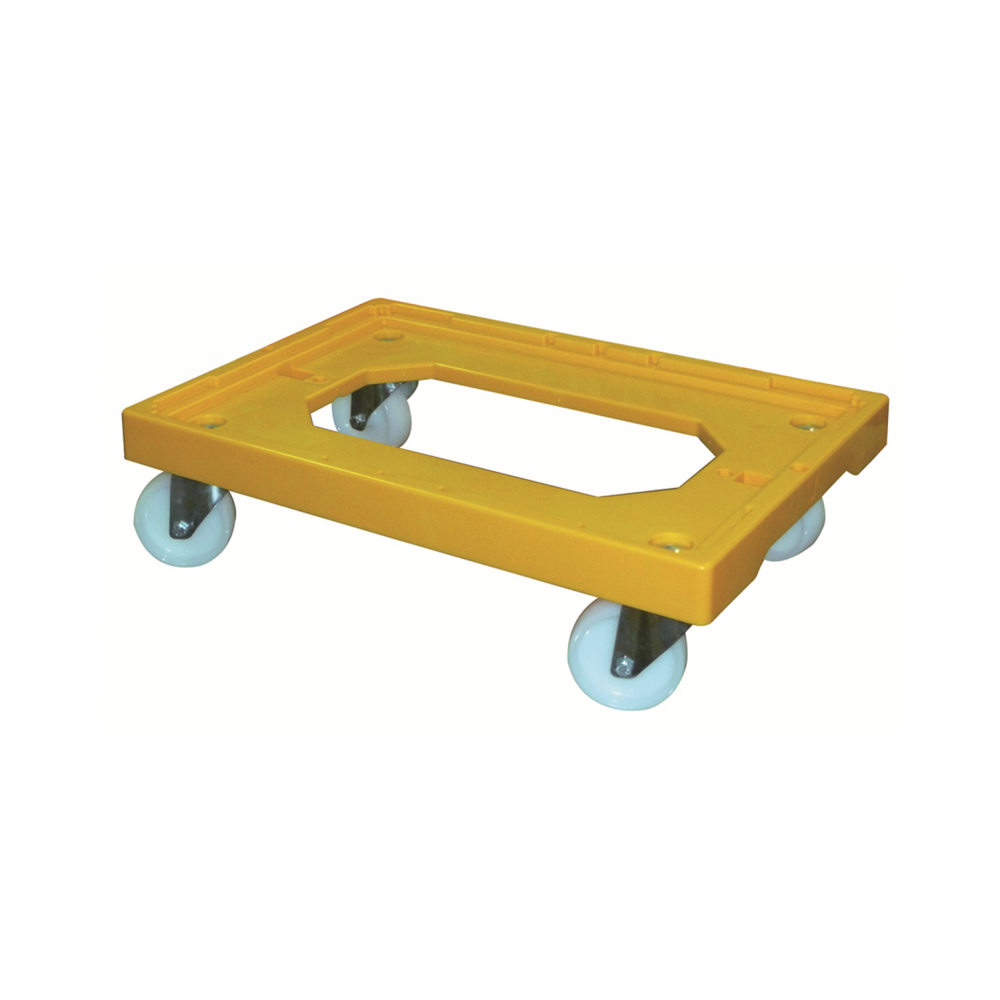 SOCLE JAUNE 4 ROUES PIVOTANTES CHAP E ACIER