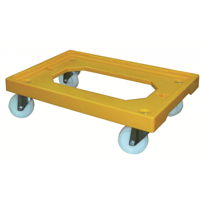 SOCLE JAUNE 4 ROUES PIVOTANTES CHAP E ACIER