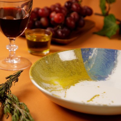 6 ASSIETTES CREUSES 25 CM DIONYSOS BLANC BLEU & OR