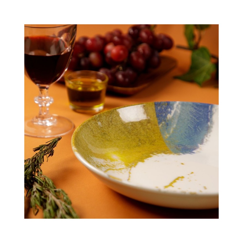 6 ASSIETTES CREUSES 25 CM DIONYSOS BLANC BLEU & OR