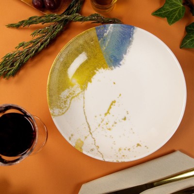 6 ASSIETTES PLATES SANS AILES 21 CM DIONYSOS BLANC BLEU & OR