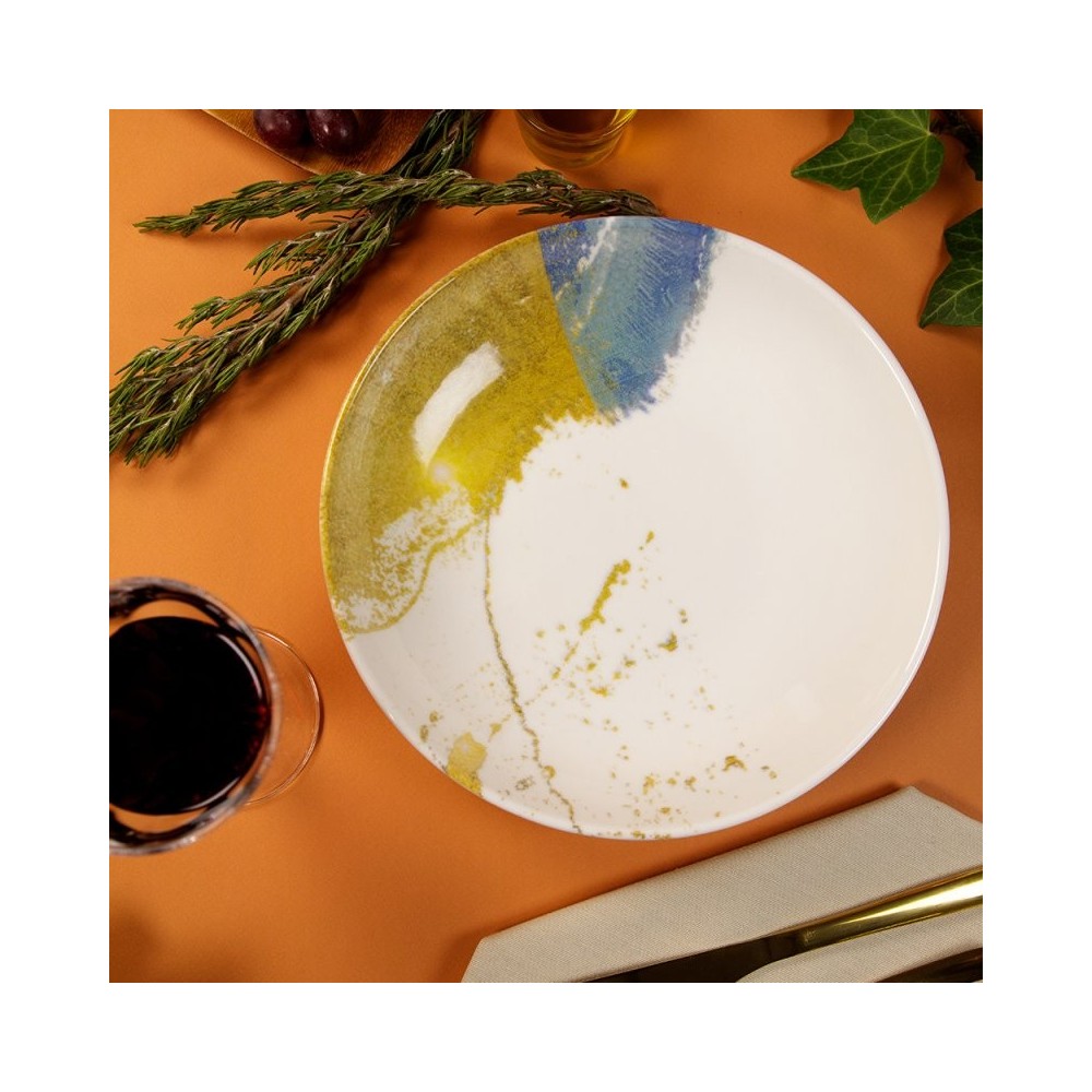 6 ASSIETTES PLATES SANS AILES 21 CM DIONYSOS BLANC BLEU & OR