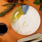 6 ASSIETTES PLATES SANS AILES 21 CM DIONYSOS BLANC BLEU & OR