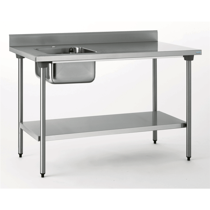 TABLE INOX DU CHEF CHR ADOSSEE BAC A GAUCHE+ETAGERE