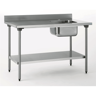 TABLE INOX DU CHEF CHR ADOSSEE BAC A DROITE+ETAGERE