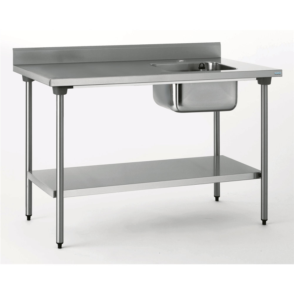 TABLE INOX DU CHEF CHR ADOSSEE BAC A DROITE+ETAGERE