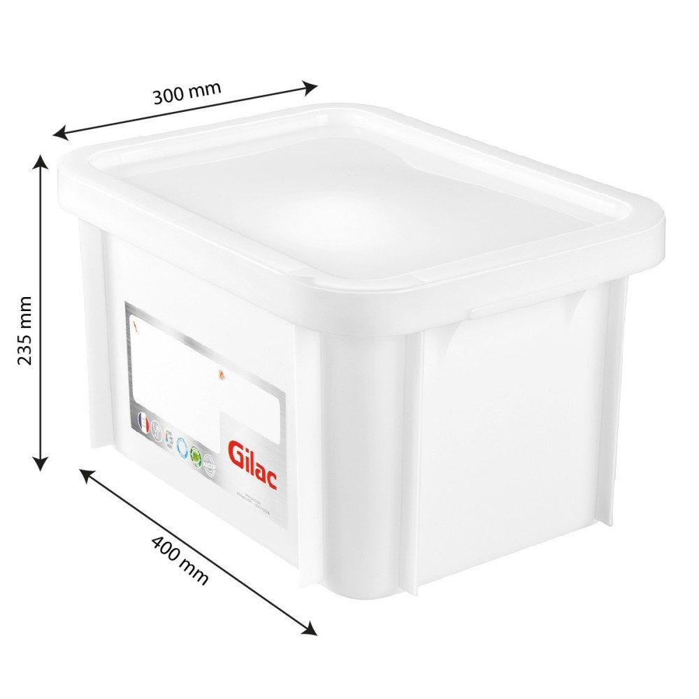 BAC RECTANGULAIRE 15L+COUVERCLE BLANC HACCP