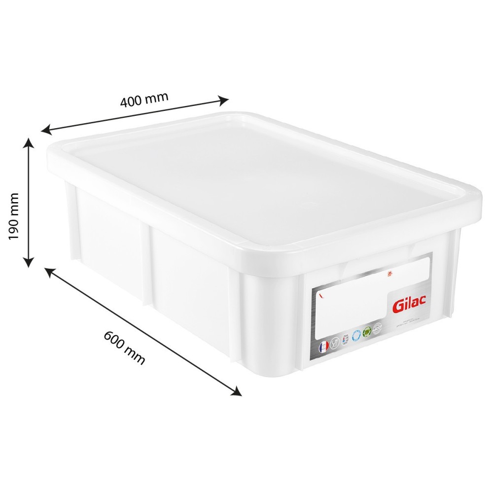 BAC RECTANGULAIRE 25L+COUVERCLE BLANC HACCP