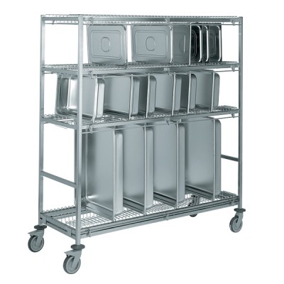 CHARIOT PORTE-BACS GASTRONORME PETIT MODELE, 18 CASES PAR NIVEAU