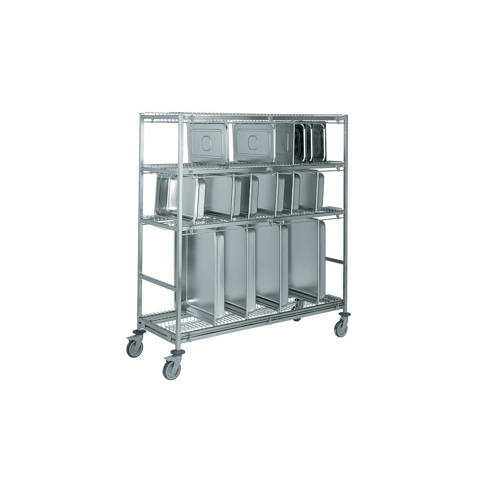 CHARIOT PORTE-BACS GASTRONORME PETIT MODELE, 18 CASES PAR NIVEAU