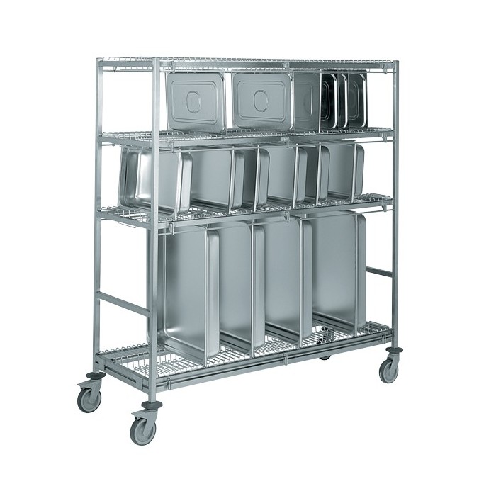 CHARIOT PORTE-BACS GASTRONORME PETIT MODELE, 18 CASES PAR NIVEAU