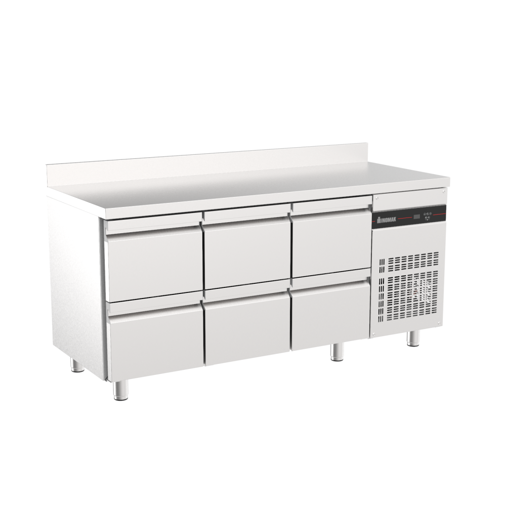 TABLE GASTRONORME GN1/1- 6 TIROIRS AVEC DOSSERET