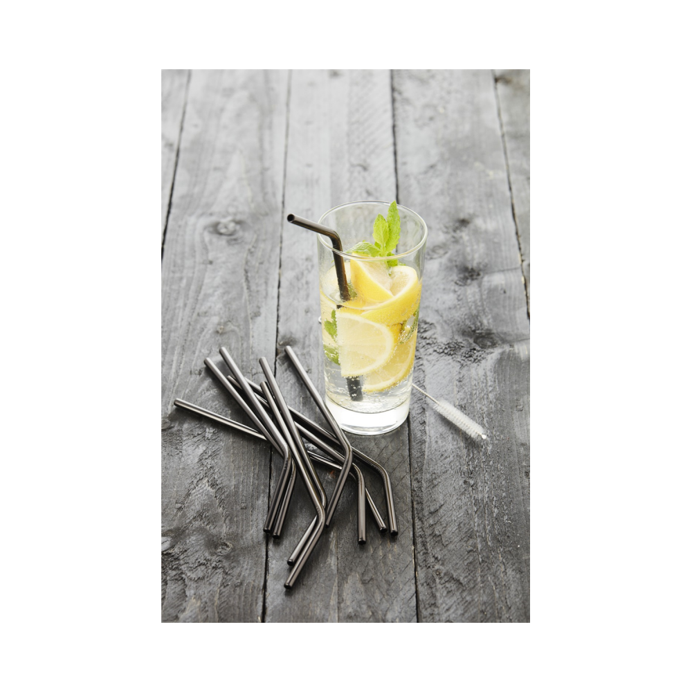 SET DE 4 CUILLERES/PAILLES NOIR AVEC BROSSE DE NETTOYAGE 20.5 CM