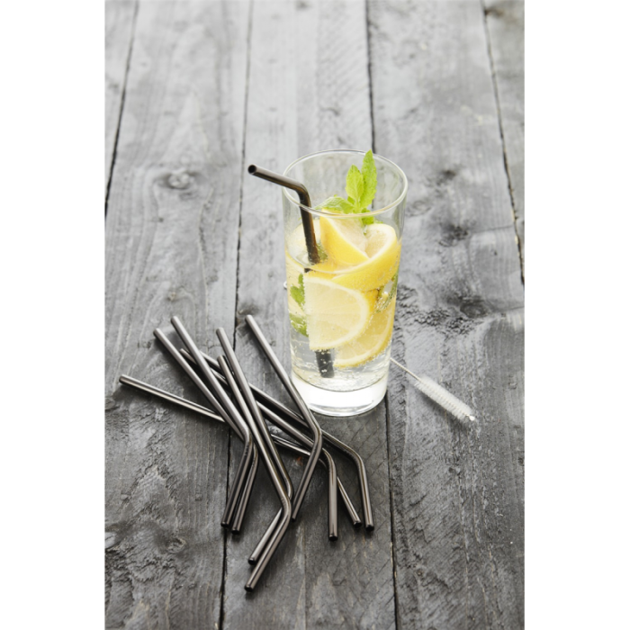 SET DE 4 CUILLERES/PAILLES NOIR AVEC BROSSE DE NETTOYAGE 20.5 CM