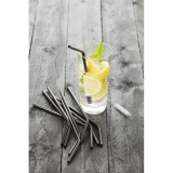 SET DE 4 CUILLERES/PAILLES NOIR AVEC BROSSE DE NETTOYAGE 20.5 CM