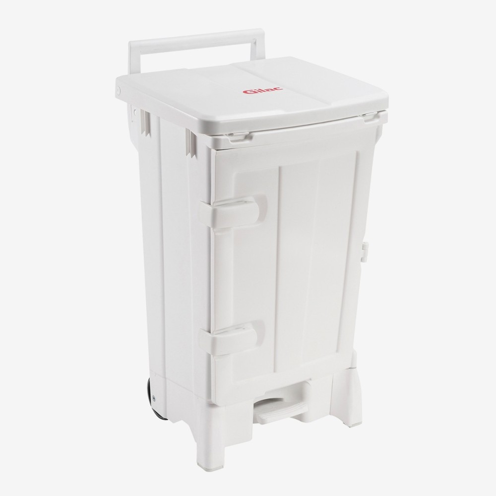 COLLECTEUR A PEDALES 90L + PORTE COUVERCLE BLANC