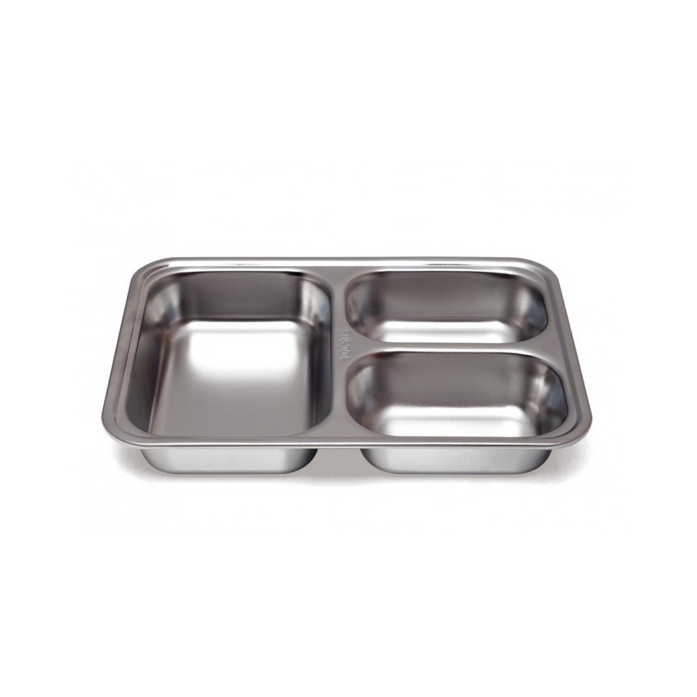 Plateau Inox 3 Compartiments avec Couvercle PP Plastorex | Plateau Repas Professionnel