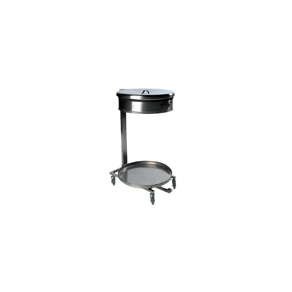 SUPPORT DE SAC MOBILE AVEC LA BASE RONDE - 110L - INOX / COUVERCLE INOX
