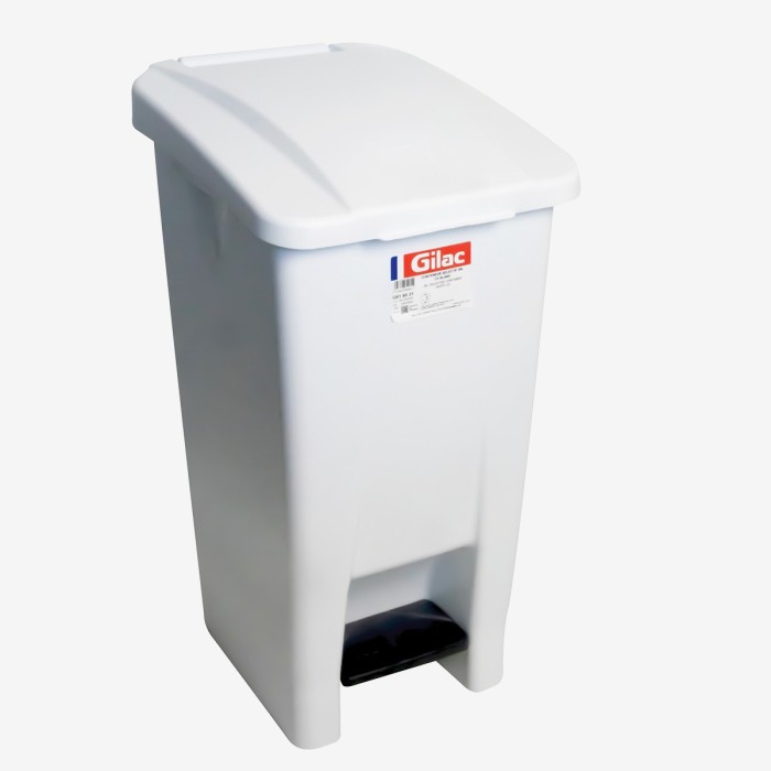 POUBELLE A PEDALE ECO 60 L AVEC ROULETTES-COUVERCLE BLANC