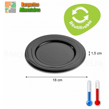 ASSIETTE REUTILISABLE EN PP-18.5CM-NOIRE