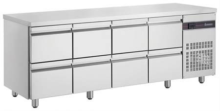 Table gastronorme GN1/1 - Dessus inox - Froid ventilé 0 à +10°C - PNR2222 - 588 L - 8 tiroires - 2240x700x870 mm